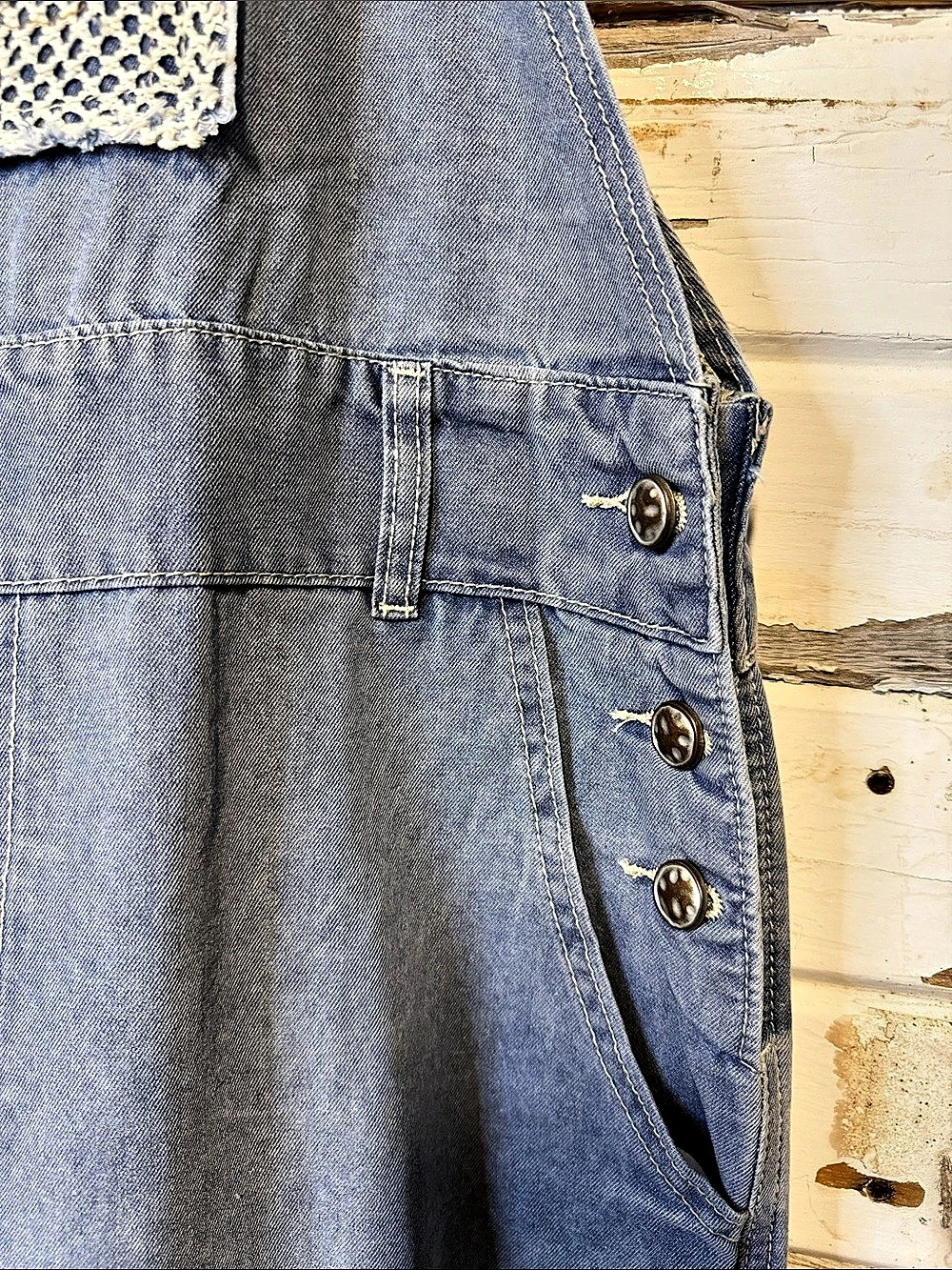 POL Denim Multi Denim Overalls in Blue & White Size Medium ((014 - Picture 6 of 14